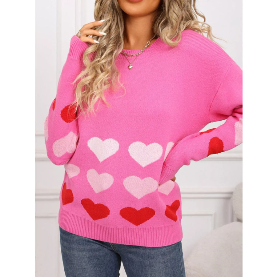 Valentine’s Day Heart Pattern Crew Neck Sweater Apparel and Accessories