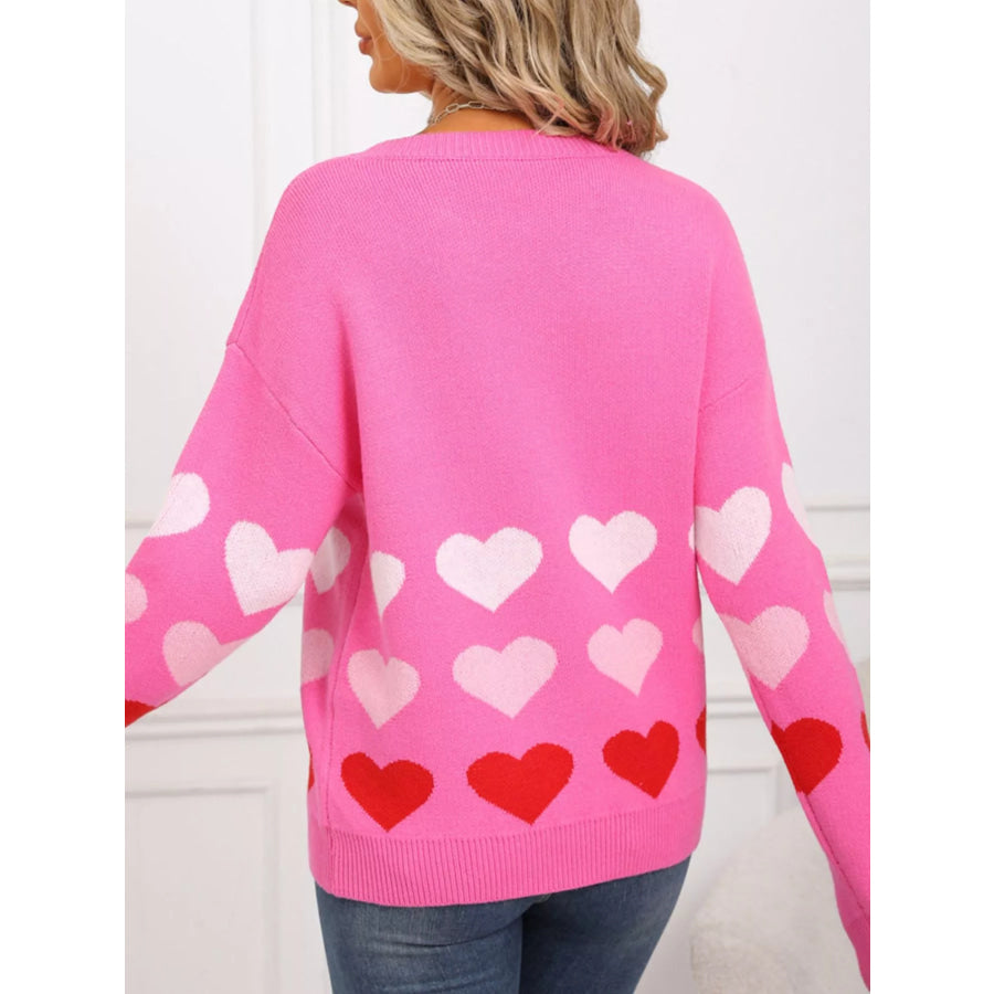 Valentine’s Day Heart Pattern Crew Neck Sweater Apparel and Accessories