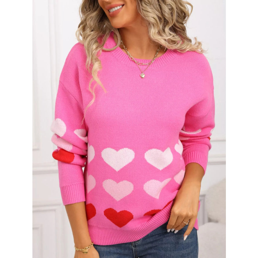 Valentine’s Day Heart Pattern Crew Neck Sweater Apparel and Accessories