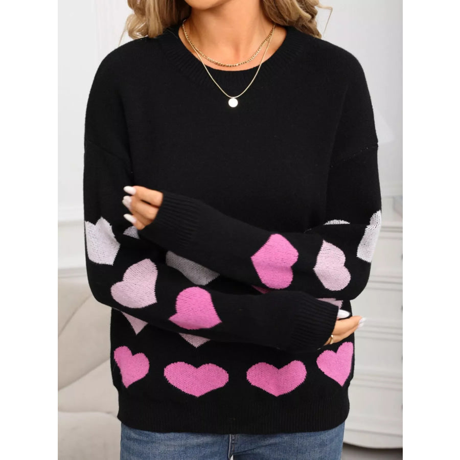 Valentine’s Day Heart Pattern Crew Neck Sweater Apparel and Accessories
