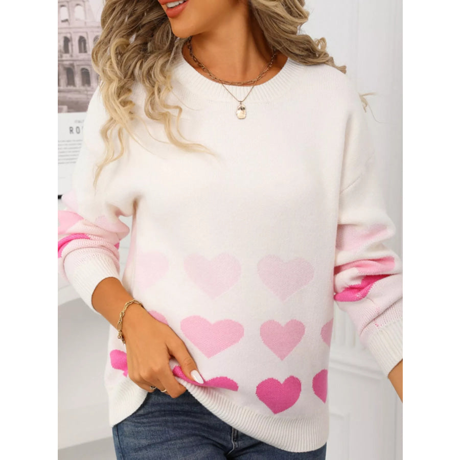 Valentine’s Day Heart Pattern Crew Neck Sweater Apparel and Accessories