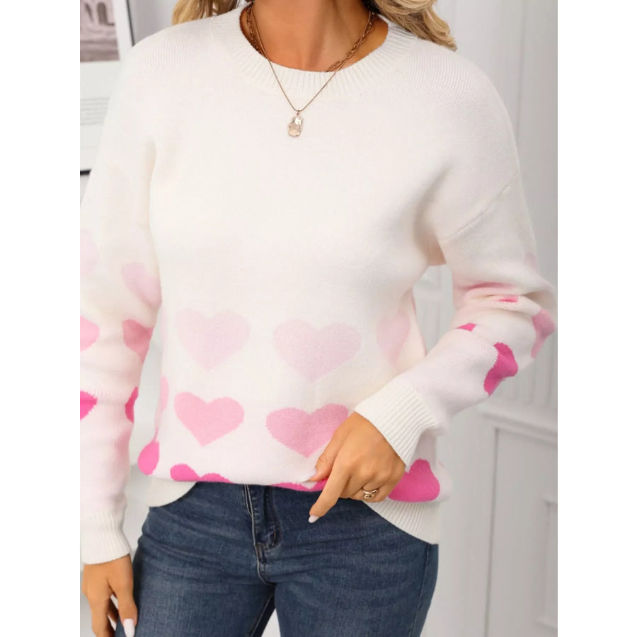 Valentine’s Day Heart Pattern Crew Neck Sweater Apparel and Accessories