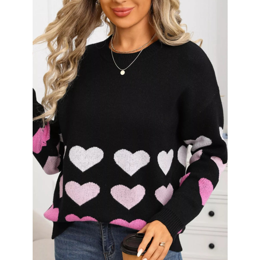 Valentine’s Day Heart Pattern Crew Neck Sweater Apparel and Accessories