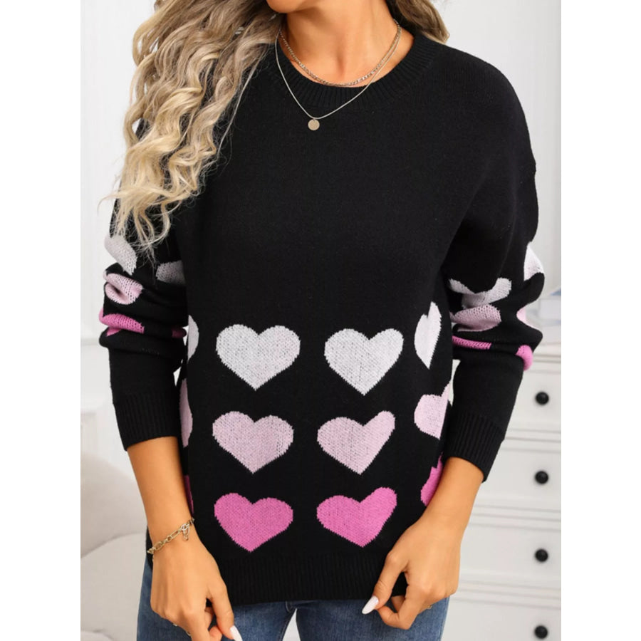 Valentine’s Day Heart Pattern Crew Neck Sweater Apparel and Accessories