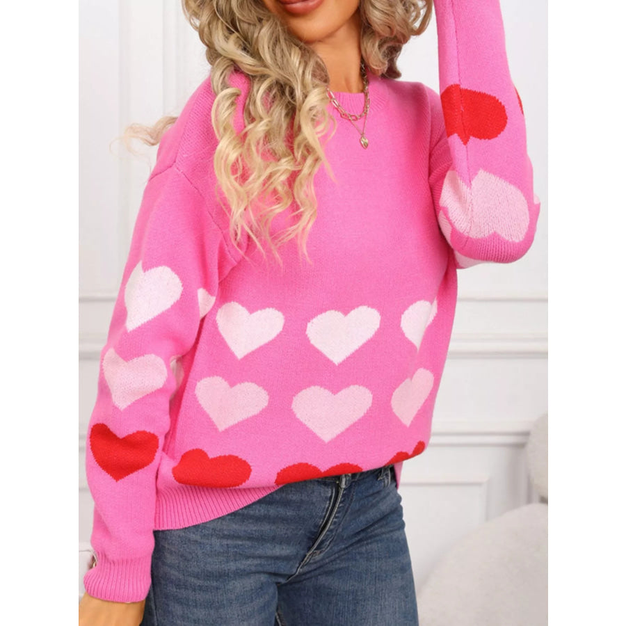 Valentine’s Day Heart Pattern Crew Neck Sweater Apparel and Accessories