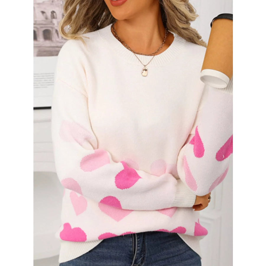 Valentine’s Day Heart Pattern Crew Neck Sweater Apparel and Accessories