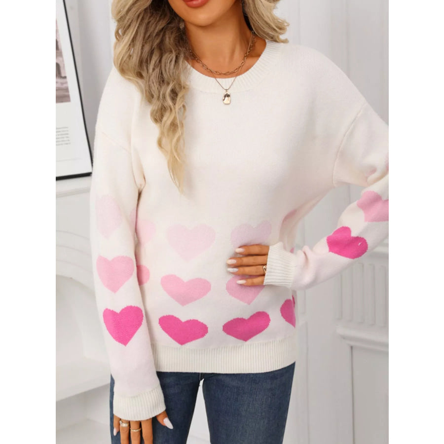 Valentine’s Day Heart Pattern Crew Neck Sweater Apparel and Accessories