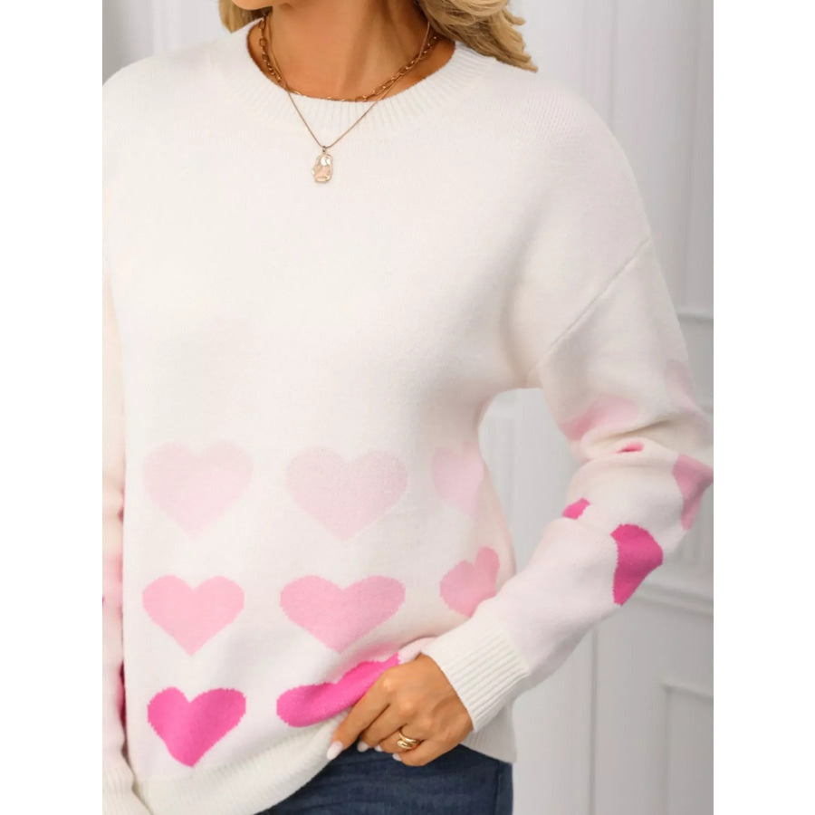 Valentine’s Day Heart Pattern Crew Neck Sweater Apparel and Accessories