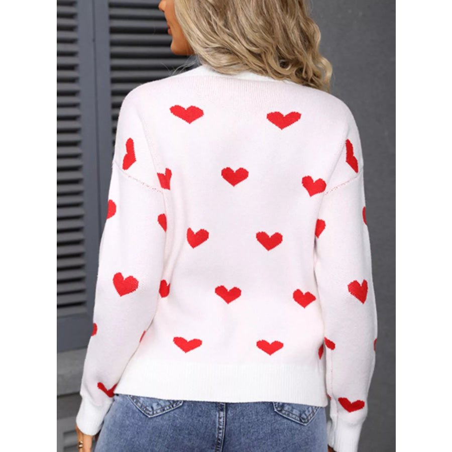 Valentine’s Day Heart Pattern Dropped Shoulder Sweater Apparel and Accessories