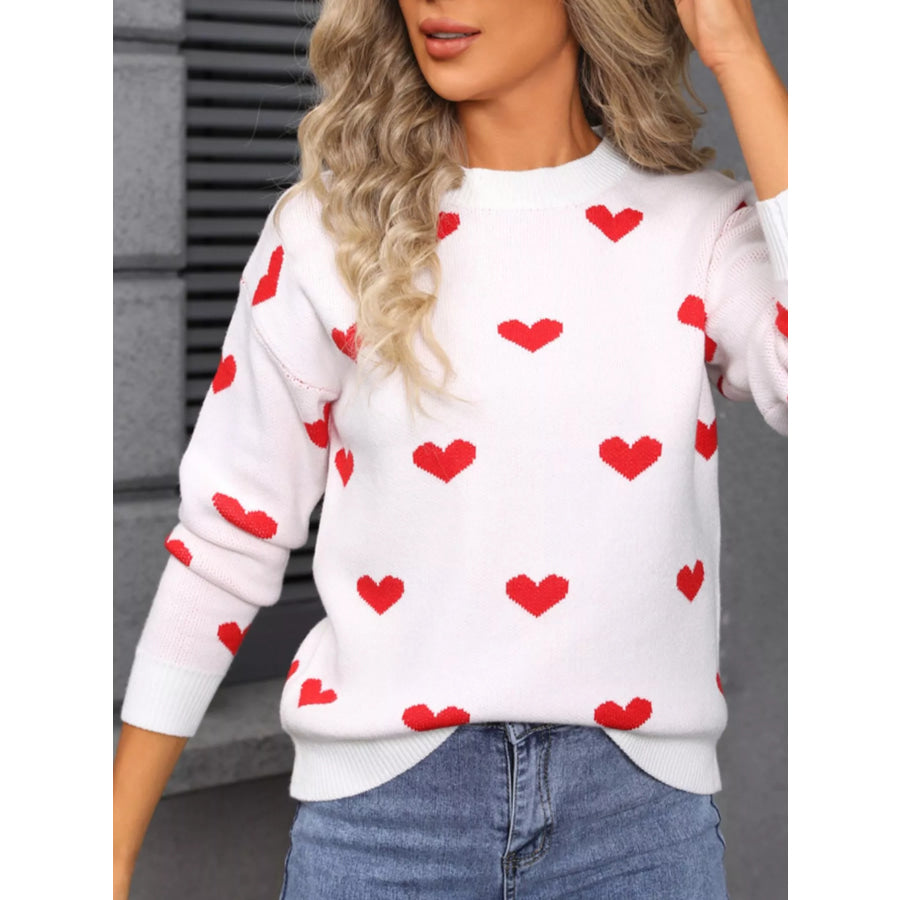 Valentine’s Day Heart Pattern Dropped Shoulder Sweater Apparel and Accessories
