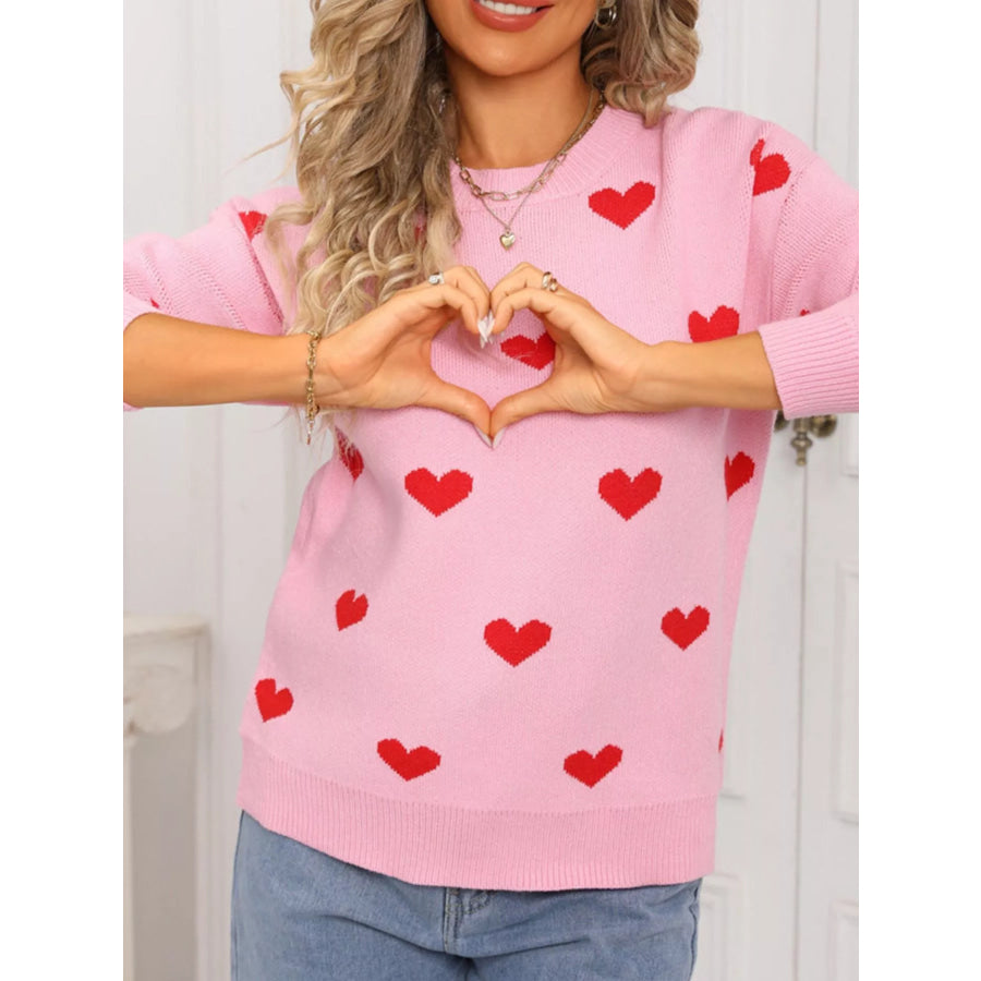 Valentine’s Day Heart Pattern Dropped Shoulder Sweater Apparel and Accessories