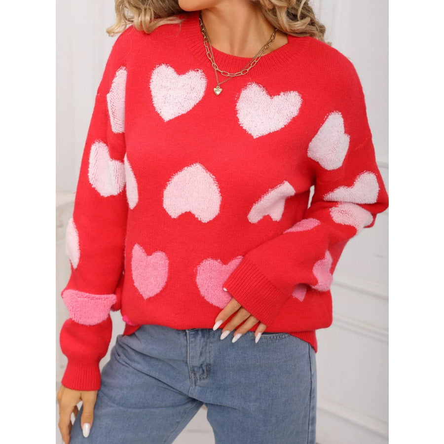 Valentine’s Day Heart Pattern Fuzzy Knit Sweater Apparel and Accessories