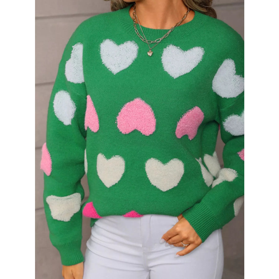 Valentine’s Day Heart Pattern Fuzzy Knit Sweater Apparel and Accessories