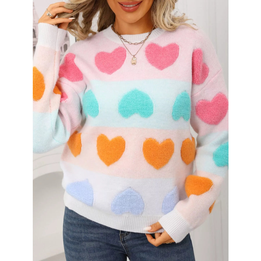 Valentine’s Day Heart Pattern Fuzzy Knit Sweater Apparel and Accessories