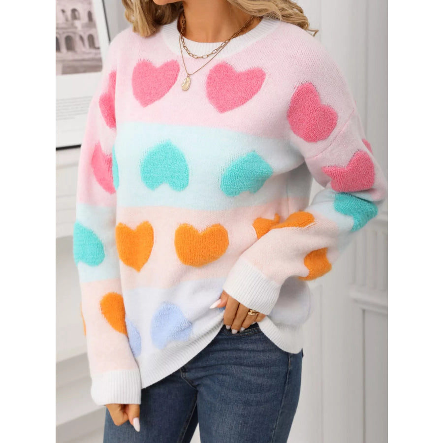 Valentine’s Day Heart Pattern Fuzzy Knit Sweater Apparel and Accessories
