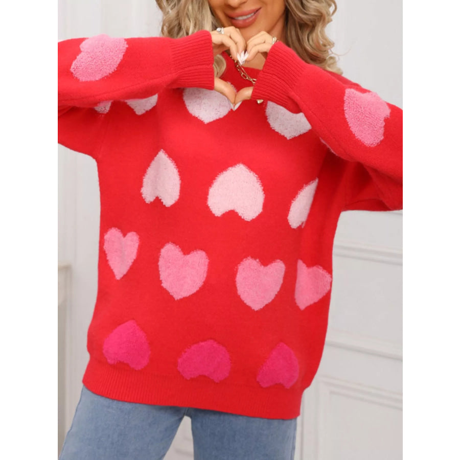 Valentine’s Day Heart Pattern Fuzzy Knit Sweater Apparel and Accessories