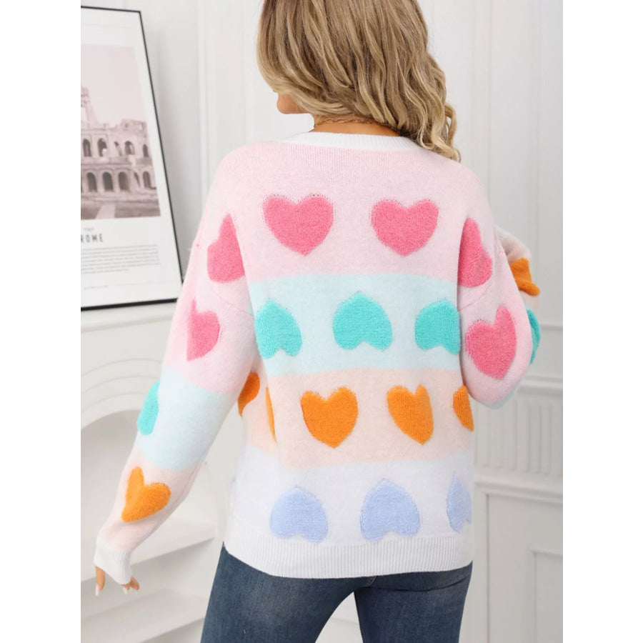 Valentine’s Day Heart Pattern Fuzzy Knit Sweater Apparel and Accessories