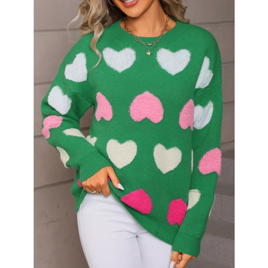 Valentine’s Day Heart Pattern Fuzzy Knit Sweater Apparel and Accessories