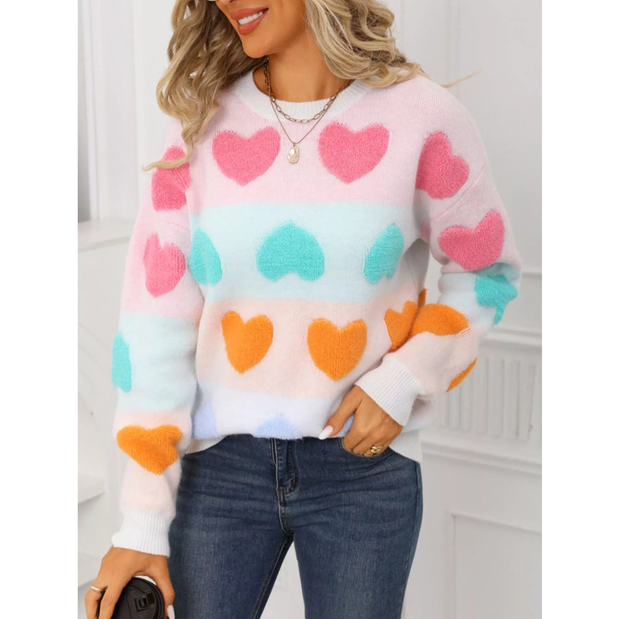 Valentine’s Day Heart Pattern Fuzzy Knit Sweater Apparel and Accessories