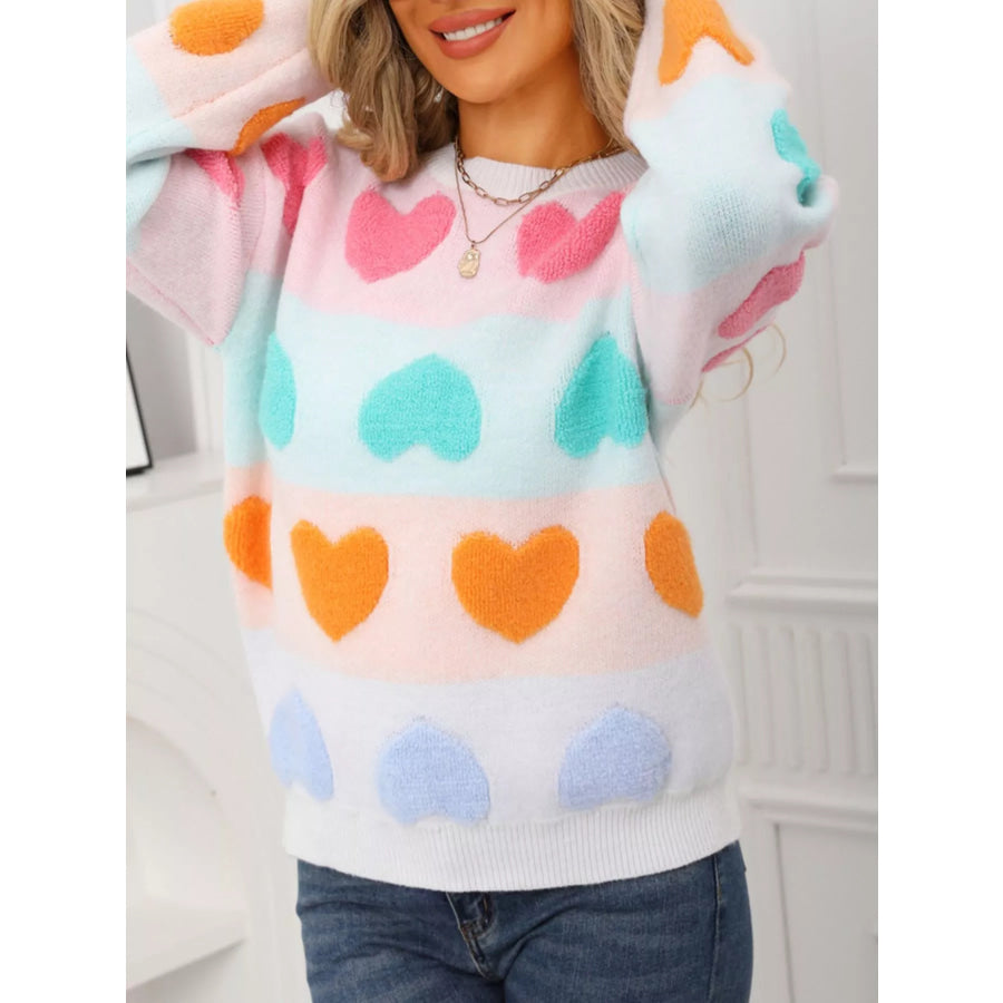 Valentine’s Day Heart Pattern Fuzzy Knit Sweater Apparel and Accessories