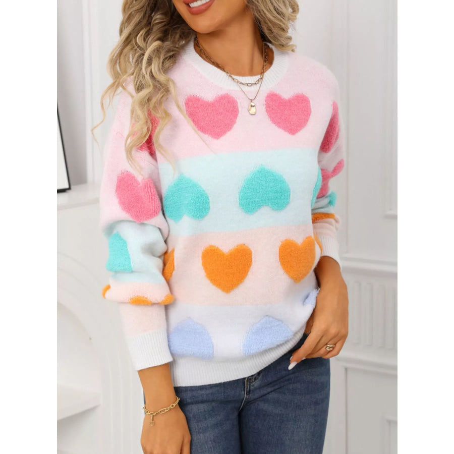 Valentine’s Day Heart Pattern Fuzzy Knit Sweater Apparel and Accessories