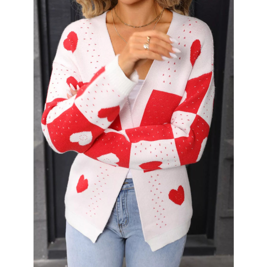 Valentine’s Day Heart Pattern Knit Cardigan Apparel and Accessories