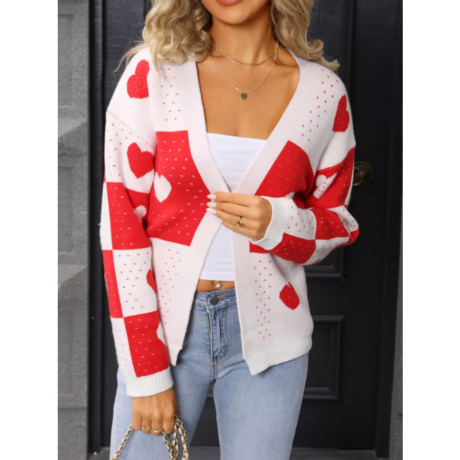 Valentine’s Day Heart Pattern Knit Cardigan Apparel and Accessories