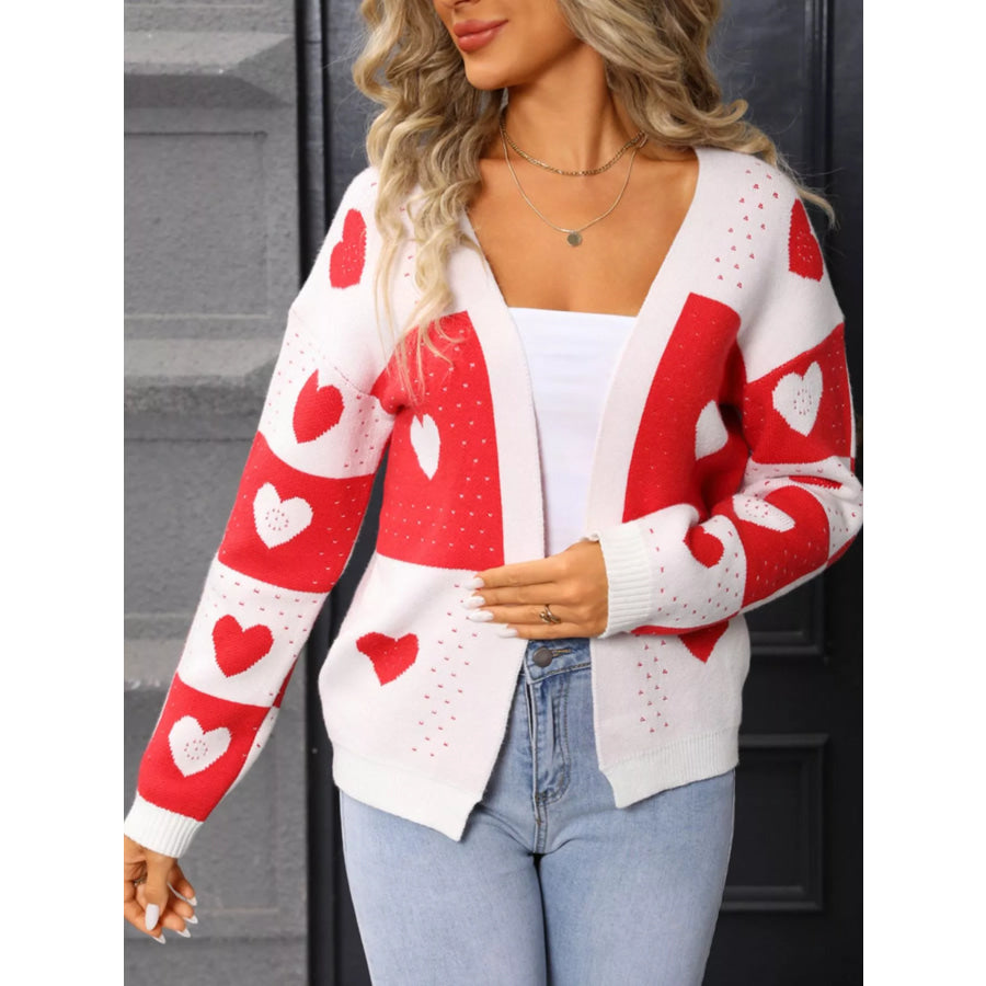 Valentine’s Day Heart Pattern Knit Cardigan Apparel and Accessories