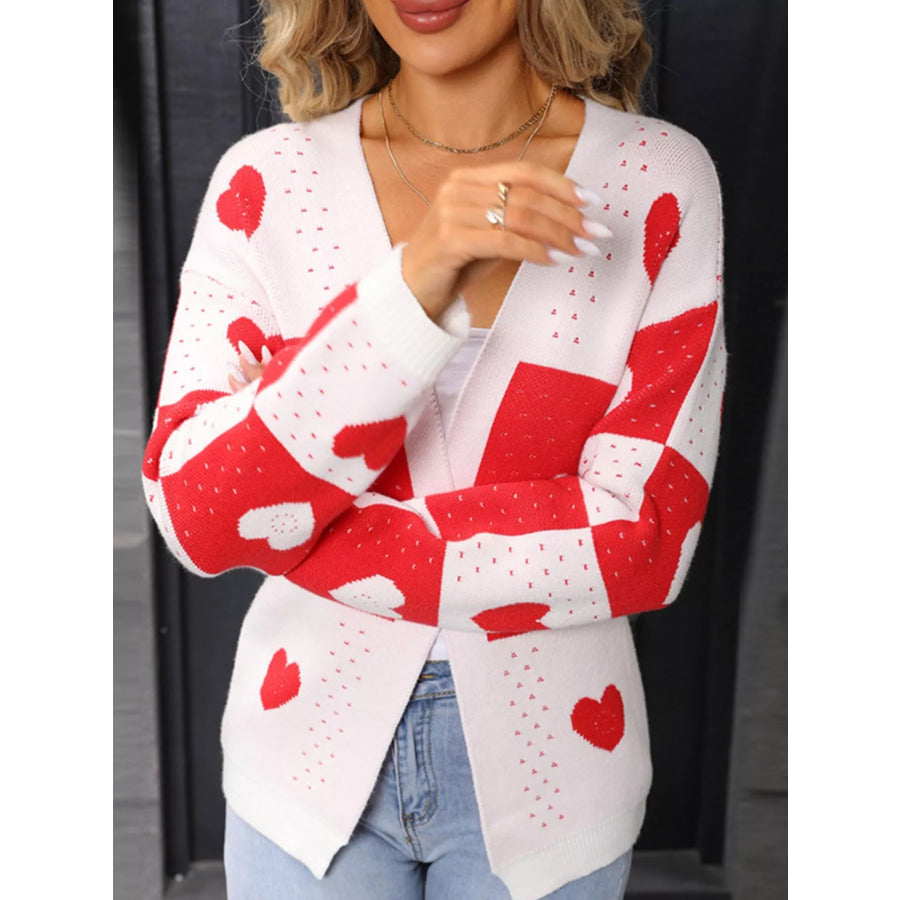 Valentine’s Day Heart Pattern Knit Cardigan Apparel and Accessories