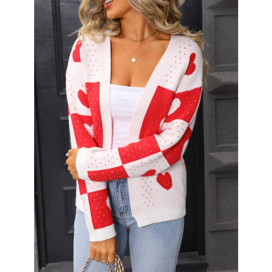 Valentine’s Day Heart Pattern Knit Cardigan Apparel and Accessories
