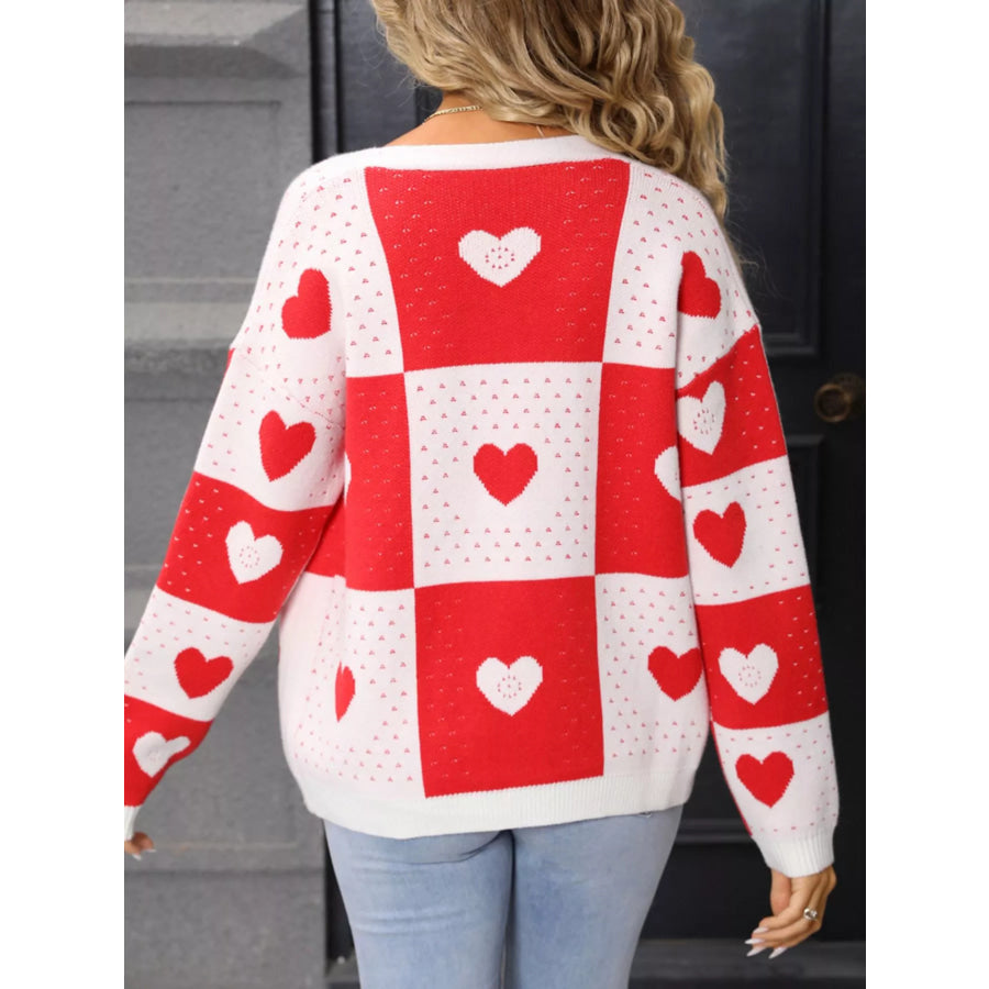 Valentine’s Day Heart Pattern Knit Cardigan Apparel and Accessories