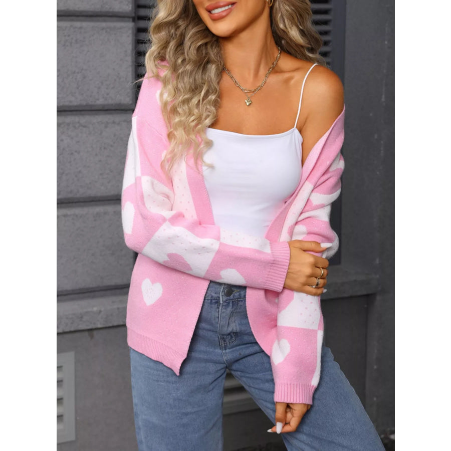 Valentine’s Day Heart Pattern Knit Cardigan Apparel and Accessories