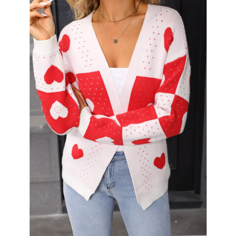 Valentine’s Day Heart Pattern Knit Cardigan Deep Red / S Apparel and Accessories