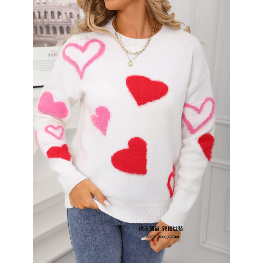 Valentine’s Day Heart Pattern Knit Sweater Apparel and Accessories
