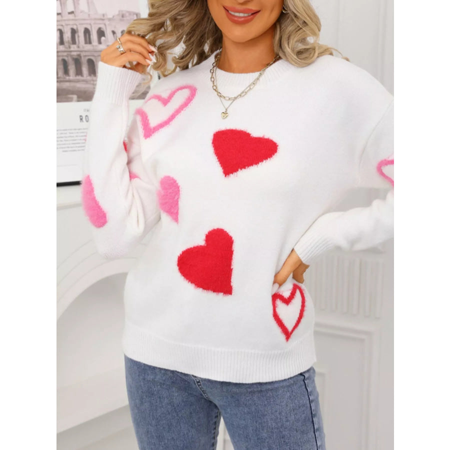 Valentine’s Day Heart Pattern Knit Sweater Apparel and Accessories