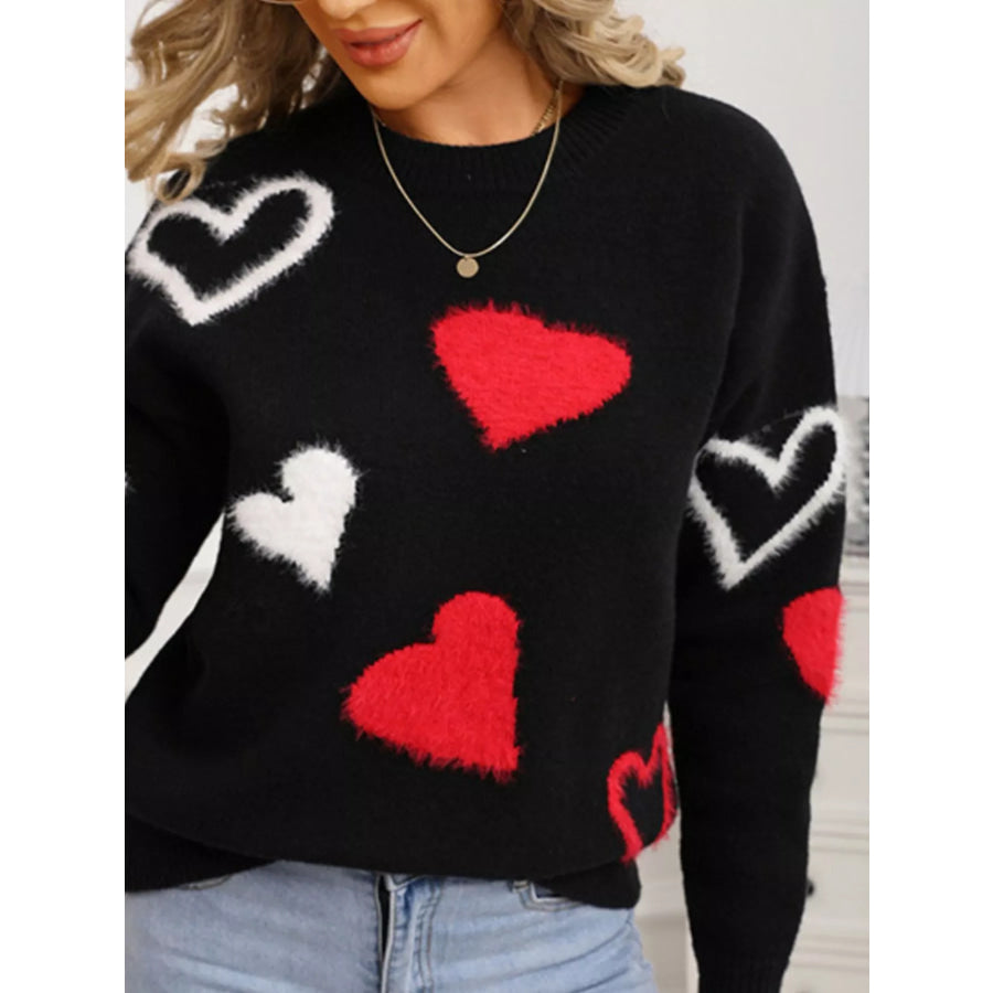 Valentine’s Day Heart Pattern Knit Sweater Apparel and Accessories