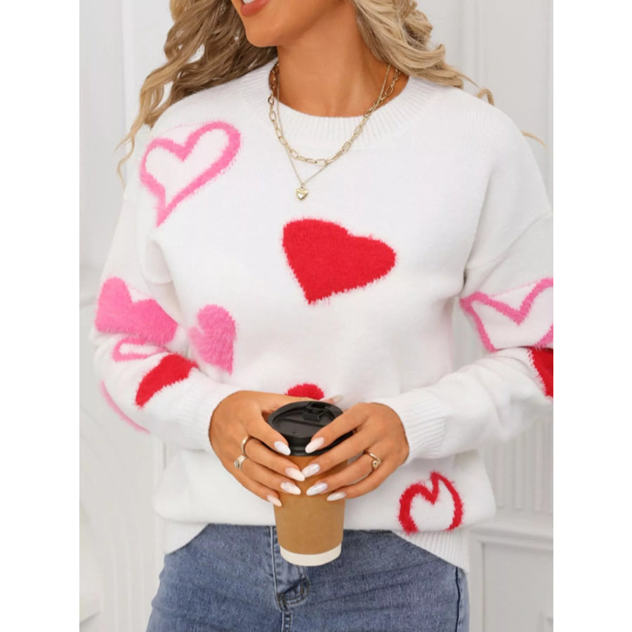 Valentine’s Day Heart Pattern Knit Sweater Apparel and Accessories