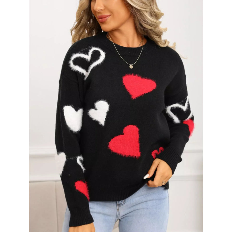 Valentine’s Day Heart Pattern Knit Sweater Black / S Apparel and Accessories