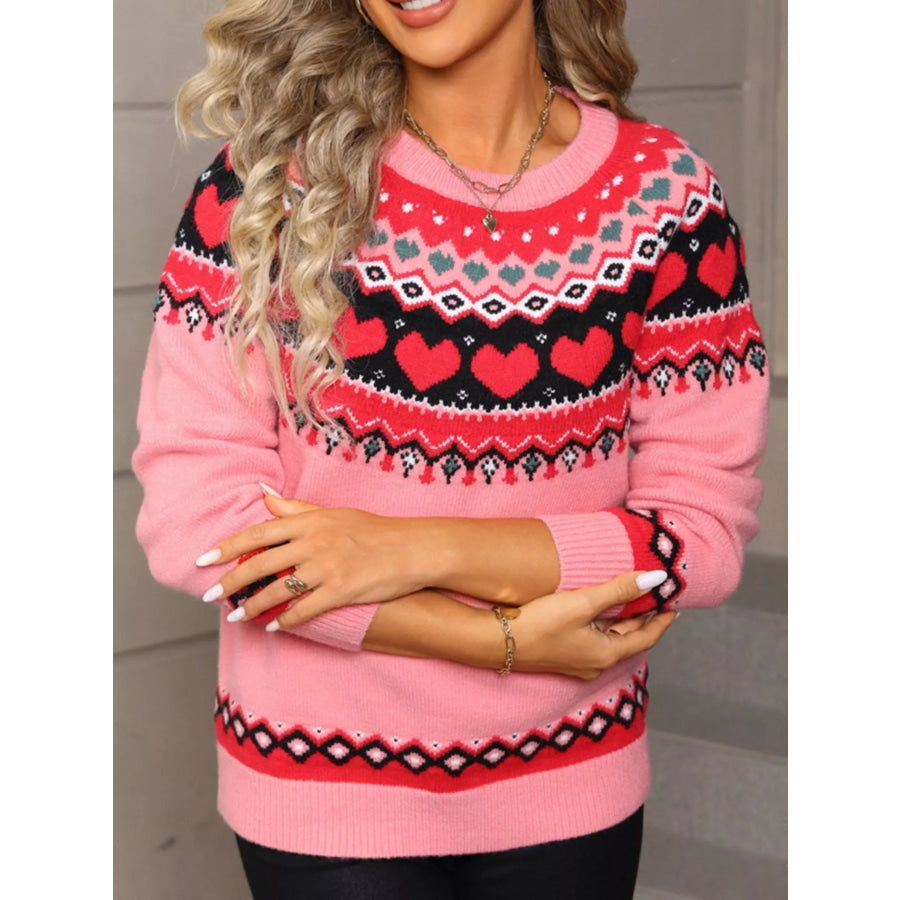 Valentine’s Day Heart Pattern Knitted Sweater Apparel and Accessories