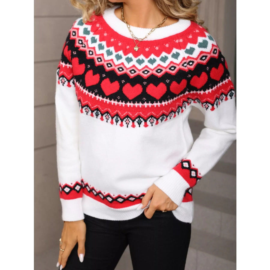 Valentine’s Day Heart Pattern Knitted Sweater Apparel and Accessories