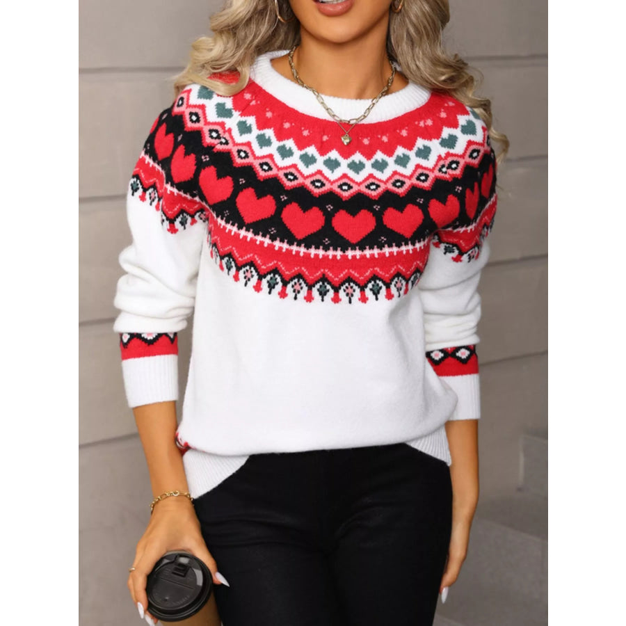 Valentine’s Day Heart Pattern Knitted Sweater Apparel and Accessories