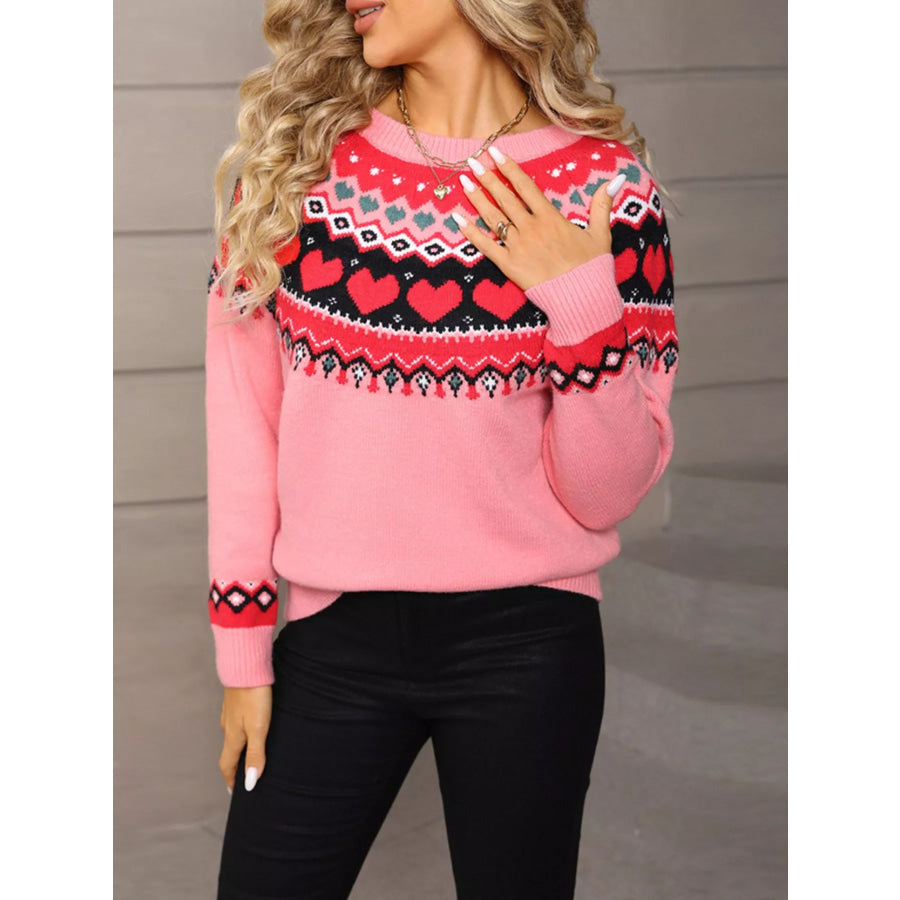 Valentine’s Day Heart Pattern Knitted Sweater Apparel and Accessories