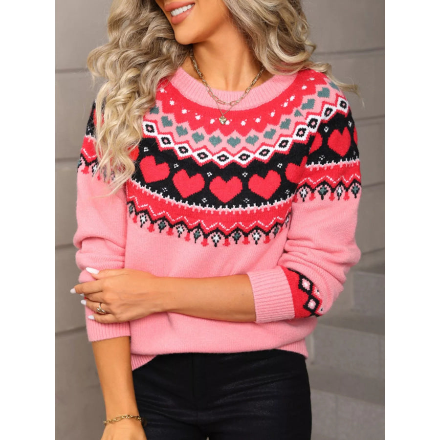 Valentine’s Day Heart Pattern Knitted Sweater Apparel and Accessories