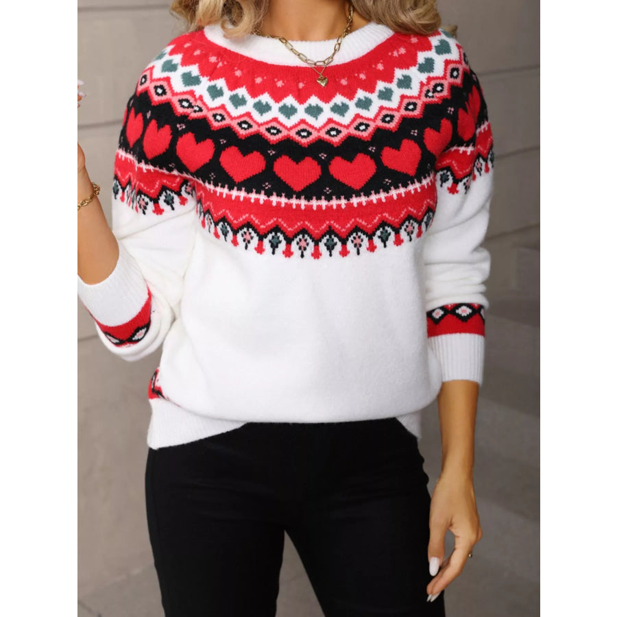 Valentine’s Day Heart Pattern Knitted Sweater Apparel and Accessories