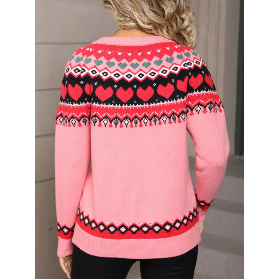 Valentine’s Day Heart Pattern Knitted Sweater Apparel and Accessories