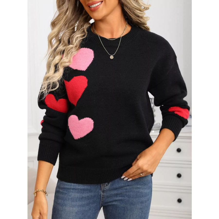 Valentine’s Day Heart Pattern Round Neck Sweater Apparel and Accessories