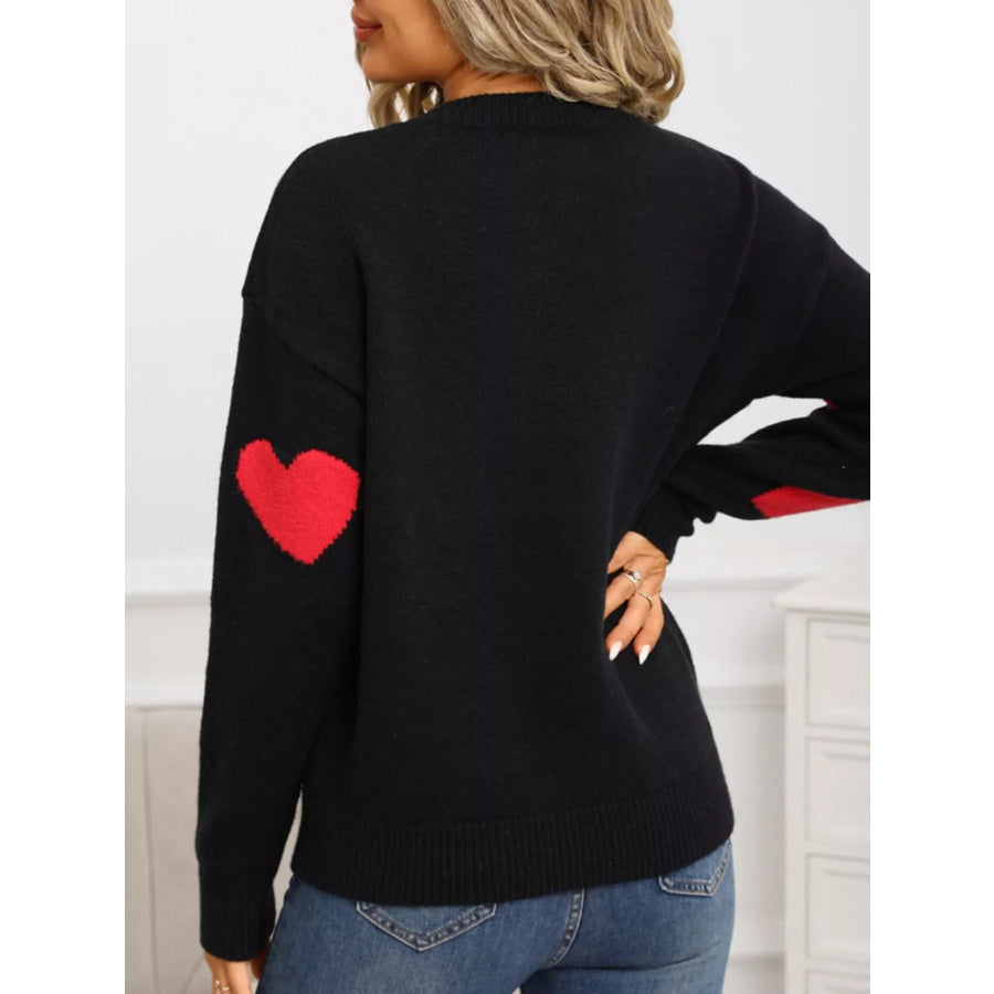 Valentine’s Day Heart Pattern Round Neck Sweater Apparel and Accessories