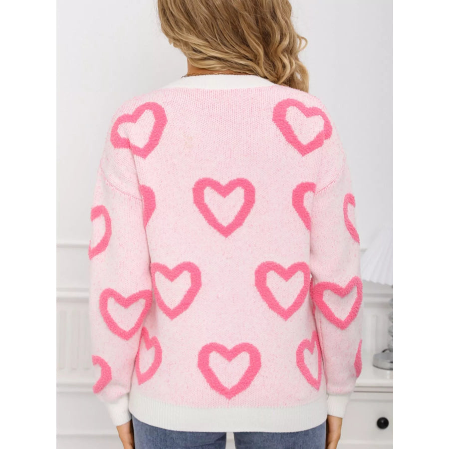 Valentine’s Day Heart Pattern Round Neck Sweater Apparel and Accessories