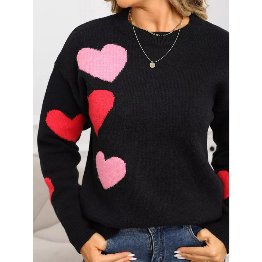 Valentine’s Day Heart Pattern Round Neck Sweater Apparel and Accessories