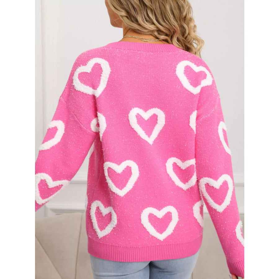 Valentine’s Day Heart Pattern Round Neck Sweater Apparel and Accessories